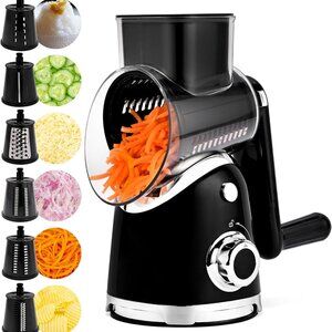 Rotary Cheese Grater w/Handle &6 Blades, Round Slicer & Vegetable Grater